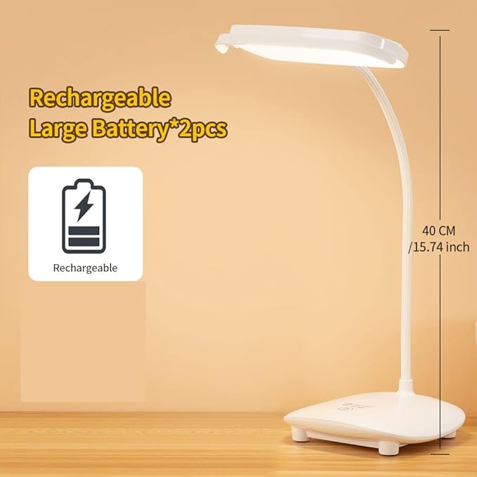 Cordless Desk Table Lamp Reading Light 40 Led Rechargeable Big Battery, Touch 3 Modes,2 Ways Power,Dimmable,Gooseneck,Small Portable Bedroom Bedside Lamp