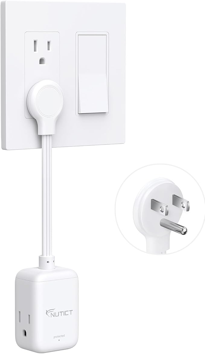 Short Extension Cord 6 Inch, ETL Listed, Flat Outlet Extender with 900J Surge Protector, 15A/1875W, 3 Way Multi Plug Outlet Splitter for Kitchen Bathroom Office Tight Spaces, White