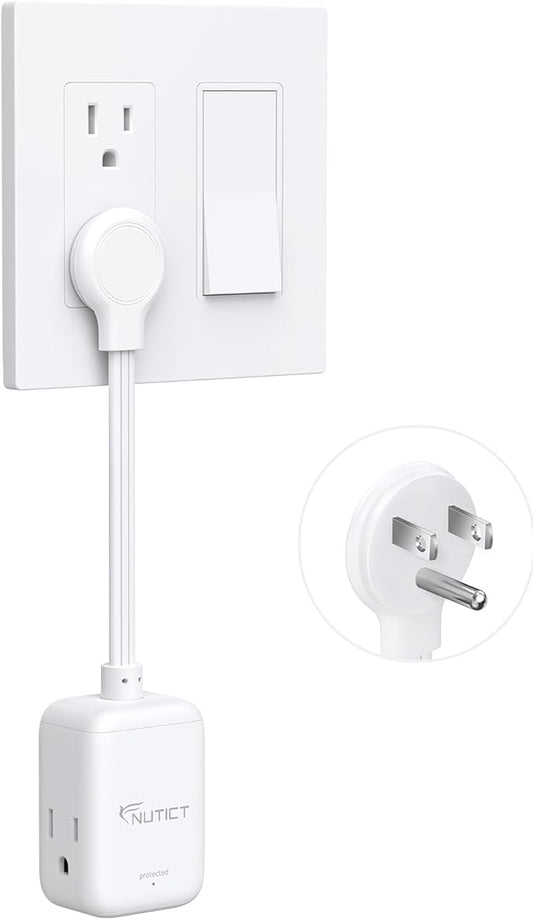 Short Extension Cord 6 Inch, ETL Listed, Flat Outlet Extender with 900J Surge Protector, 15A/1875W, 3 Way Multi Plug Outlet Splitter for Kitchen Bathroom Office Tight Spaces, White