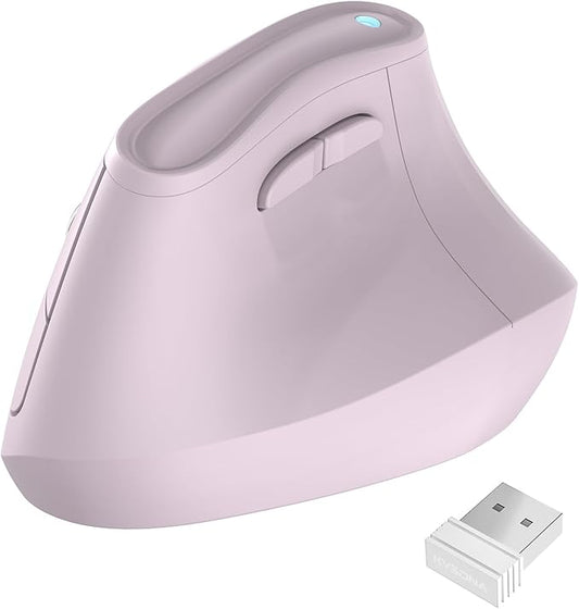 57° Ergonomic Wireless Mouse, Vertical Quiet Ergo Mouse, Bluetooth(BT5.0,BT3.0)&2.4G, (800/1200/2400/2400/4000), 7 Buttons for Windows, macOS, iPadOS, Laptop, PC (Pink)