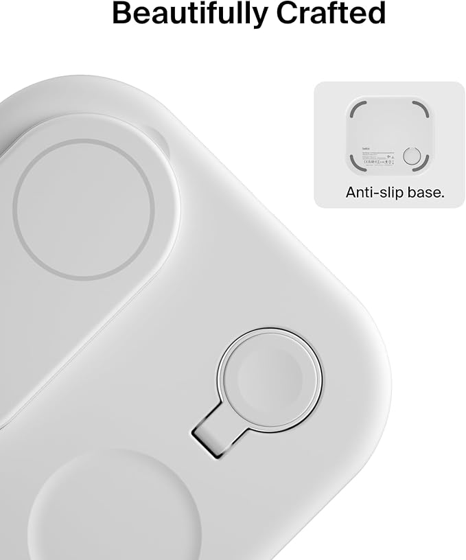 Belkin 3-in-1 MagSafe-Compatible iPhone Charger - Foldable Magnetic Qi2 Certified, MagSafe Charging Station for Phone, Apple Watch, AirPods - Wireless for Multiple Devices