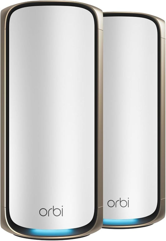 NETGEAR Orbi 970 Series Quad-Band WiFi 7 Mesh Network System (RBE972S) - Router + 1 Satellite Extender, Security Features, 27 Gbps, 6,600 sq. ft., 200 Devices, 10 Gig Internet Port – Free Expert Help