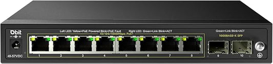 DBIT 10-Port Gigabit Network Switch with 8 PoE+ Ports @125W with 2 Combo SFP Slots, Unmanaged PoE Switch, 802.3af/at Compliant, Desktop/Wall-Mount, Plug & Play, VLAN Mode, Metal Case Fanless (WS2082A)