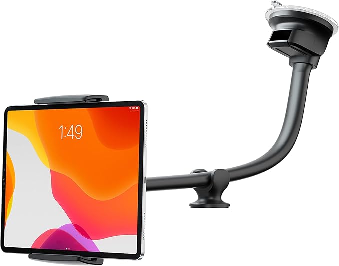 Tablet Car Mount - Windshield Dashboard Suction Cup Long Gooseneck Holder for Car, Truck, SUV - Compatible with 7-12.4 Inch Tablet/iPad/Samsung Tab, etc