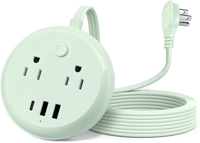 Flat Plug Power Strip with USB C Ports, KOOSLA Travel Extension Cord No Surge Protection - 2 Outlets 3 USB Ports(1250W) - Cruise Essentials for Cruise Ship, Home, Office, Dorm Room, 5ft