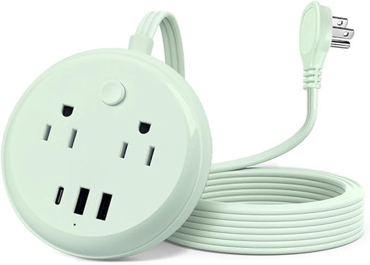 Flat Plug Power Strip with USB C Ports, KOOSLA Travel Extension Cord No Surge Protection - 2 Outlets 3 USB Ports(1250W) - Cruise Essentials for Cruise Ship, Home, Office, Dorm Room, 5ft