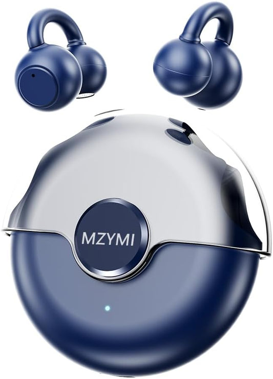 Open Ear Earbuds, Bluetooth 5.4 Clip On Headphones,with Mic, 56H Playtime, IPX5 Waterproof, Clip-On Fit, Clear Audio, for Small Ears, Workout Sports Running(Dark Blue)