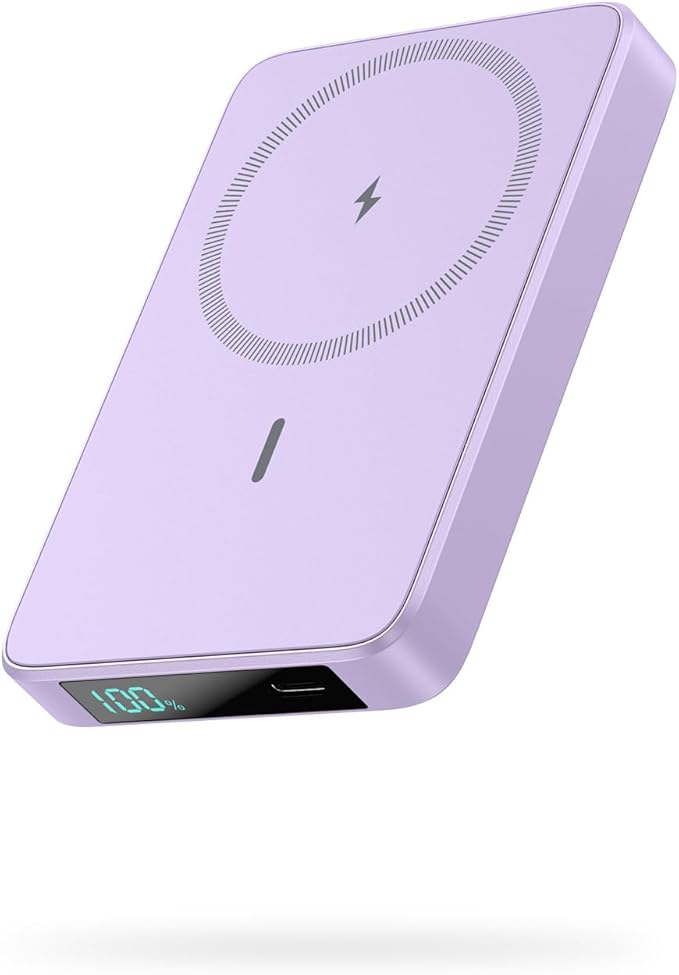 Magnetic Portable Charger Power Bank,Compact 10800mAh LCD Display Wireless Portable Charger,20W PD USB-C in&out Battery Pack Compatible with Magsafe,iPhone 15/15 Plus/15 Pro Max/14/13/12 Series-Purple