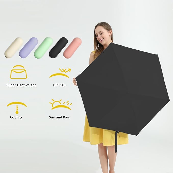 BAODINI Travel Essentials Mini Umbrella for Purse With Case Small Compact UV Sun Protection Lightweight Tiny Pocket Manual Open Close Umbrella for Women Kids and Men Fit Purse Backpack