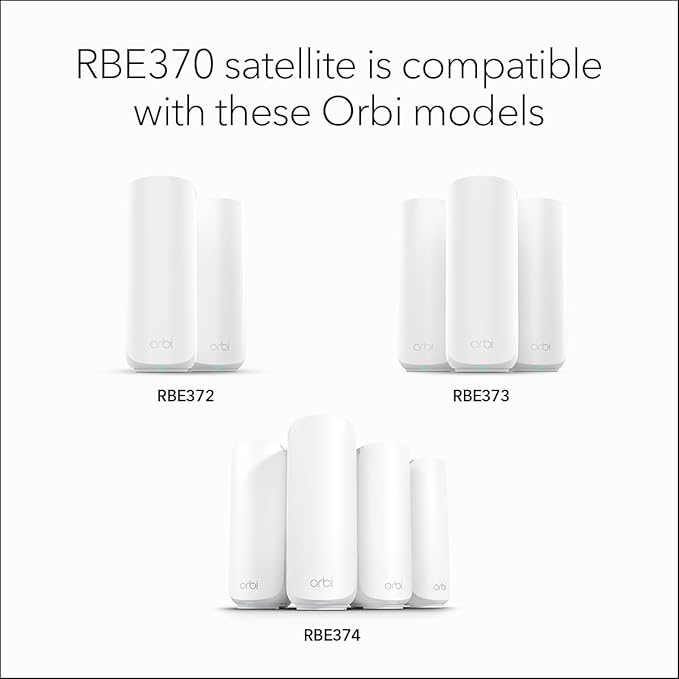 NETGEAR Orbi 370 Series (RBE370) Dual-Band WiFi 7 Mesh Network Add-on Satellite – Works with Orbi RBE372, RBE373, RBE374, Security Features, 5 Gbps, Adds Coverage up to 2,000 sq. ft., BE5000