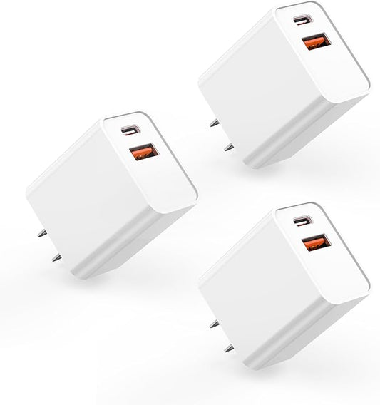 3 Pack iPhone 17 16e 15 Pro Charger Block, 20W iPhone C Charger Dual Port QC+PD 3.0 Power Adapter USB C Wall Plug Box Fast Charging for iPhone 17/17 Pro/16/16Pro/15Plus/14/13/12/11Pro/ProMax/Plus/iPad