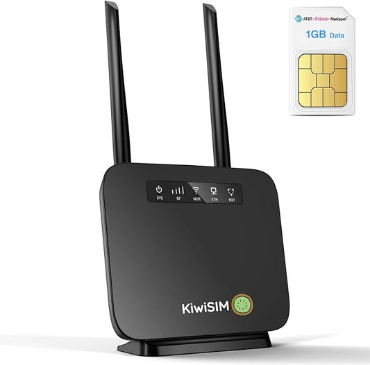 4G LTE WiFi Router with 1GB Data Card, Portable Modem WiFi Router, 300Mbps WiFi, Supports Verizon, AT&T and T-Mobile, 3000mAh Battery, WiFi Mobile Hotspot Router for Home/RV/Office/Camping