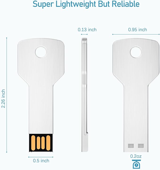 KOOTION 64GB USB Key Flash Drive 3 Pack Metal Shaped Memory Stick (3 Colors: Blue Silver Gold)