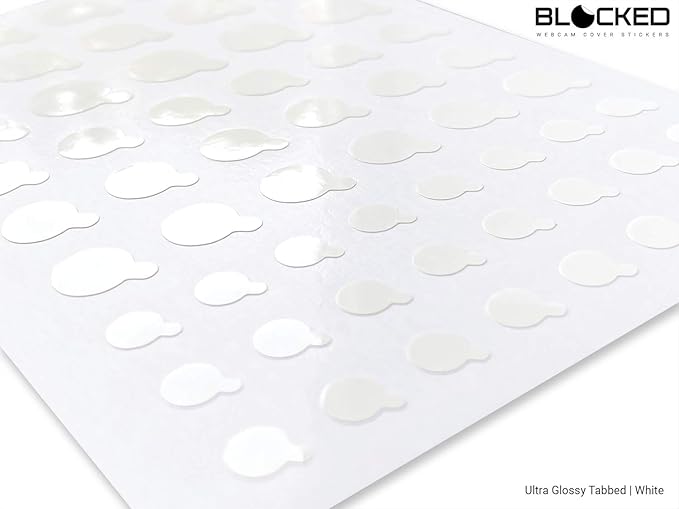 Stackable Webcam/Camera Vinyl Covers | 57 Tabbed Low-Tack Restickable Webcam Sticker | Multiple Sizes | White 57-Pack Tabbed (Ultra Glossy)