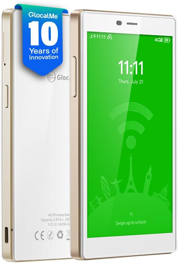 GlocalMe G4 Pro 4G LTE Mobile Hotspot Device, Portable WiFi Hotspot for Travel with Global 1GB Data, High Speed WiFi Device with 5” Touch Screen, SIMFREE, Pocket WiFi Router (G4 Pro White)