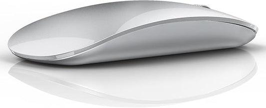 TENMOS M18 Bluetooth Mouse, USB C Rechargeable Wireless Mouse, Triple Mode (Dual Bluetooth+USB) Computer Silent Mice Portable with USB Receiver and Type C Adapter for Laptop/MacBook/iPad/PC - Silver