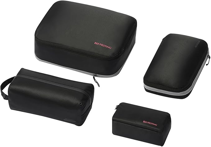 Bee Nesting BeeNesting Waterproof Compression Packing Cubes 5/6/8 sets, Large Travel Packing organizers for Carry on Luggage, 2 Sides Expandable Storage Bags (Black Gray, S+M+XL+Lite)
