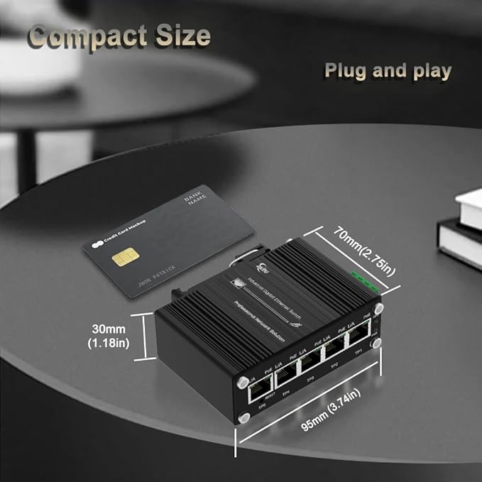Htfoevrxs 5Port Industrial Mini Gigabit Ethernet Switch with Smart Web Management, QoS,Vlan 12-48V Wide Voltage Input, Compact and Durable Design for Reliable Networking