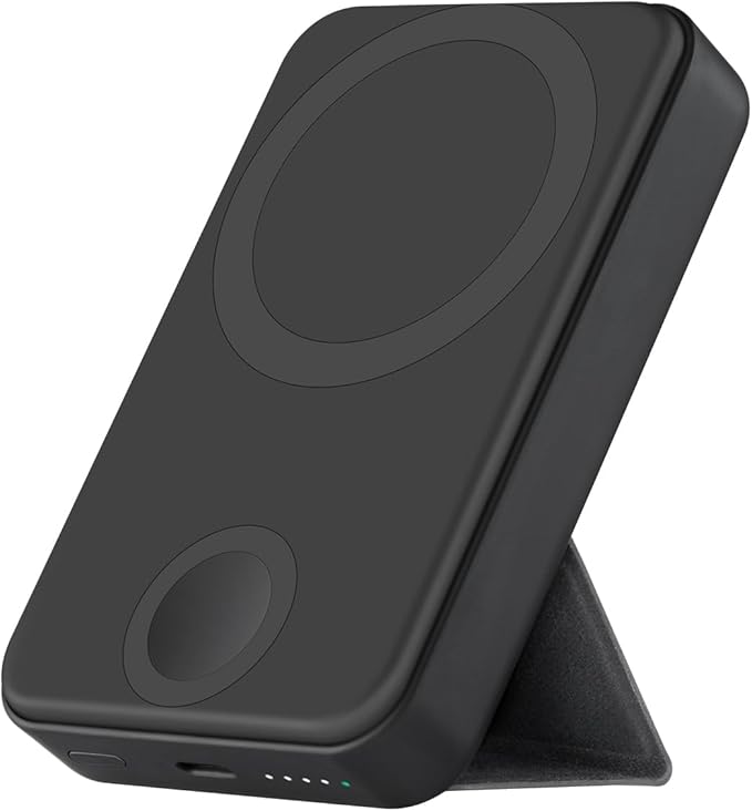 All-in-one 10000mAh MagSafe Compatible Battery Pack Portable Power Bank with Foldable Stand Magnetic Power Bank, Compatible with iPhone 17/16/15/14/13/12, Apple Watch and AirPods