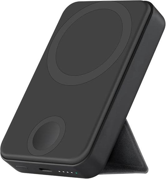 All-in-one 10000mAh MagSafe Compatible Battery Pack Portable Power Bank with Foldable Stand Magnetic Power Bank, Compatible with iPhone 17/16/15/14/13/12, Apple Watch and AirPods