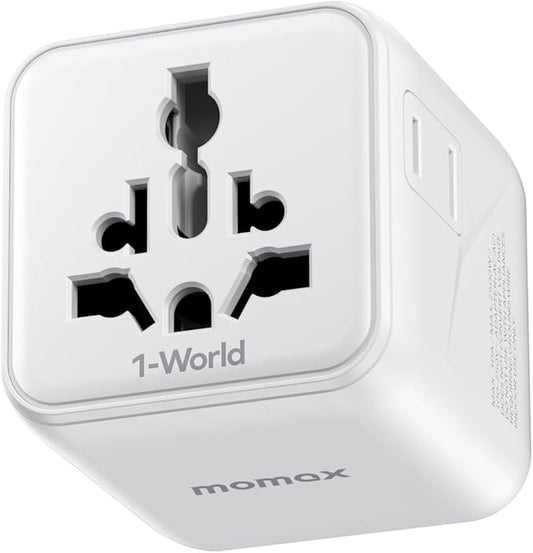 MOMAX Mini Universal Travel Adapter Worldwide, 2 AC, All European Travel Plug Adapter UK, Travel Essentials for US to Europe Adaptor, All-in-One Wall Charger for AUS JP, Over 200 Countries