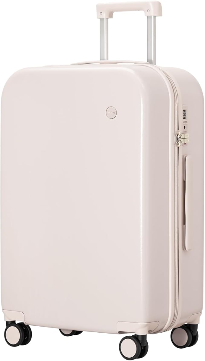 mixi Luggage Suitcase with Spinner Wheels, Hardside Rolling Suitcase PC with Cover & TSA Lock Lightweight Travel Case 26in Checked in, Off White（Slight Pink）