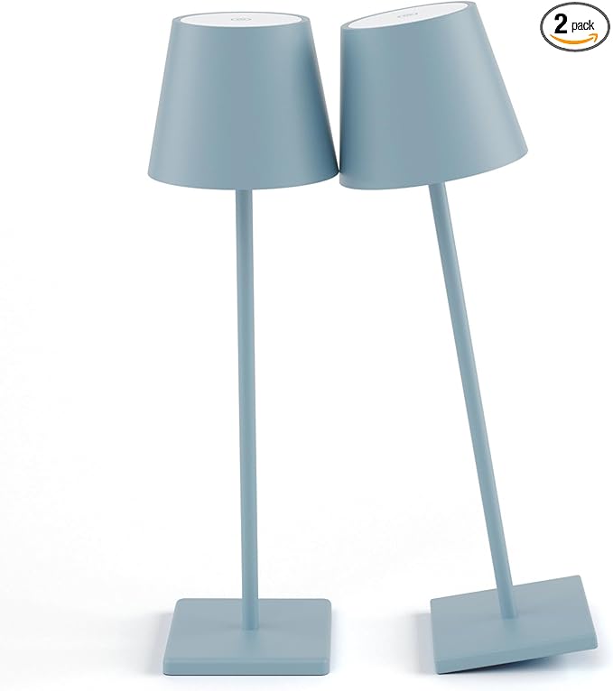 2 Packs Rechargeable LED Table Lamp,Outdoor Cordless Table Lamp Waterproof Portable, Stepless Dimmable Modern Lamp for Restaurant/Bedroom/Outdoor (Blue)