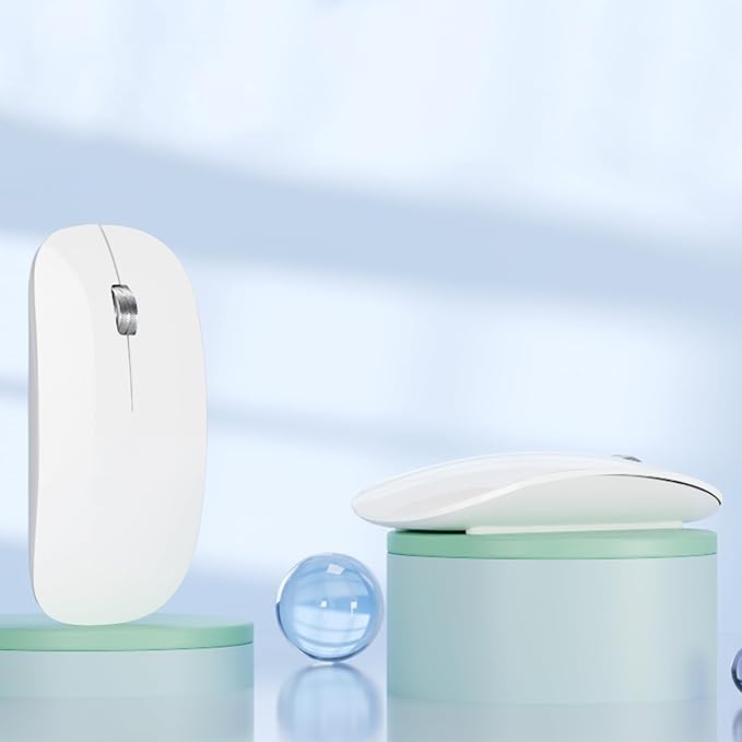 TENMOS M18 Bluetooth Mouse, USB C Rechargeable Wireless Mouse, Triple Mode (Dual Bluetooth+USB) Computer Silent Mice Portable with USB Receiver and Type C Adapter for Laptop/MacBook/iPad/PC - White