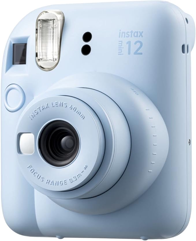 Fujifilm Instax Mini 12 Instant Film Camera Pastel Blue, Fujifilm Instax Mini Twin Pack Instant Film 20 Prints, Protective Case, Gift Bundle
