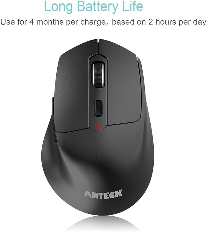 Arteck 2.4G Wireless Mouse with Nano USB Receiver Ergonomic Right Hand Silent Clicking with Backward & Forward for Computer/Desktop/PC/Laptop and Windows 10/8/7 Build in Rechargeable Battery