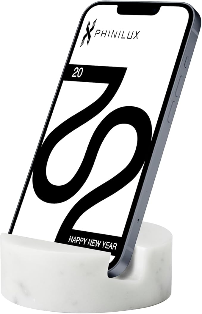 Marble Phone Stand for Desk, Cell Phone Holder for Kitchen Countertops, Office iPhone Stand, Cute Boho Modern Accessories, Italy Carrara(Matte-Finished)