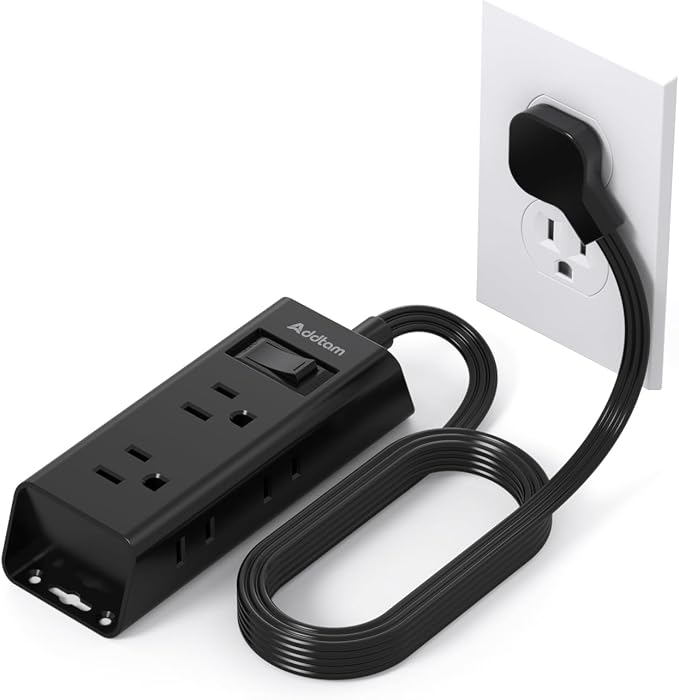 Cruise Essentials, Addtam 6 ft Ultra Flat Extension Cord with 6 Outlets Extender, Flat Plug Power Strip, No Surge Protector for Cruise Ship, Travel, Dorm, Home Office, Black