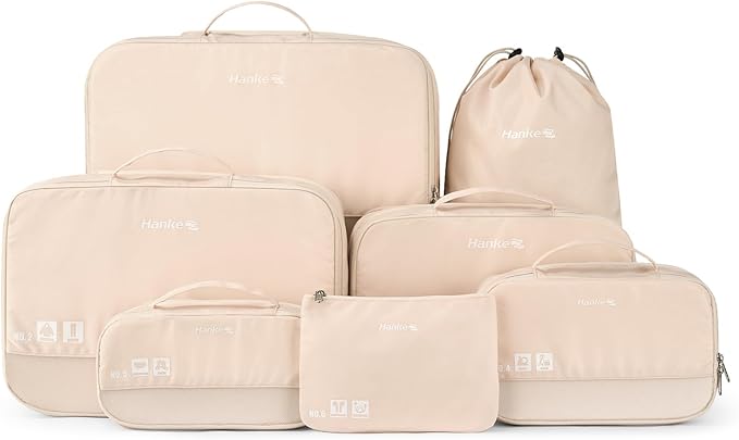 Compression Packing Cubes (Pack of 7), Expandable Luggage Organizer Bags, Hanke Packing Cubes for Travel, Double Zipper Durable Travel Packing Organizers for Suitcase Backpack and Carry-On