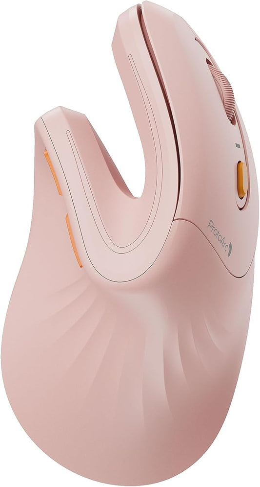 ProtoArc Ergonomic Vertical Mouse, EM11 NL Rechargeable Wireless Mouse Bluetooth, Ergo Mice with 3 Multi-Device for PC/Notebook/Laptop, 2.4GHz Optical Mice for Windows, Mac OS, Pink