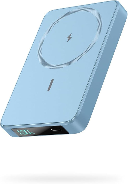 Magnetic Portable Charger Power Bank,Compact 10800mAh LCD Display Wireless Portable Charger,20W PD USB-C in&out Battery Pack Compatible with Magsafe,iPhone 15/15 Plus/15 Pro Max/14/13/12 Series-Blue