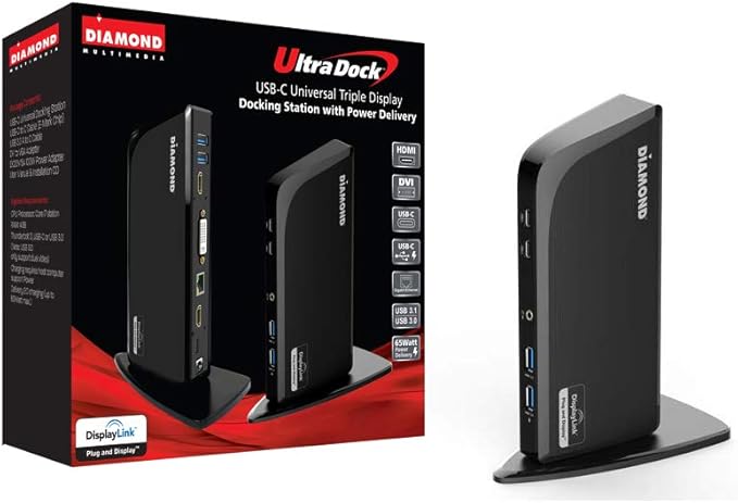 Diamond Multimedia DS3900PD Diamond Multimedia Triple Display 4K Universal Type-C Docking Station with Power Delivery (65W) for Mac and Windows Equipped Type-C/Thunderbolt 3 Laptops