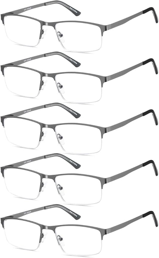 EYECEDAR 5 Pack Blue Light Blocking Reading Glasses for Men Computer Eyeglasses Metal Half Frame Spring Hinges Readers for Men 3.00