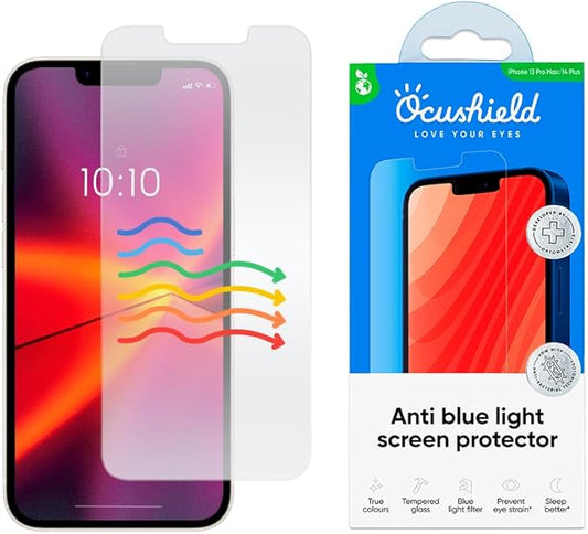 Ocushield Anti Blue Light Tempered Glass Screen Protector for iPhone 13 | iPhone 13 Pro | iPhone 14 (6.1") - Protect Your Eyes, Reduce Migraines & Improve Sleep