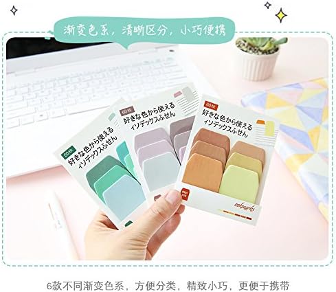 6 Pack Creative Gradient Color Memo Pads N Times Sticky Notes Index Paper Driver Stickers Self-Adhesive Sticky Paper Bookmark,Assorted Size and Color,60 Sheets/Pack