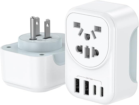 World to US Canada Travel Plug Adapter,Europe/China/Japan/Australia/UK to USA Power Adapter with 2 USB A and 2 USB C Ports, Wall Outlet Power Charger Universal Travel Adapter(1 Pack)
