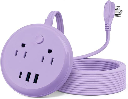 Flat Plug Power Strip with USB C Ports, KOOSLA Travel Extension Cord No Surge Protection - 2 Outlets 3 USB Ports(1250W) - Cruise Essentials for Cruise Ship, Home, Office, Dorm Room, 10ft