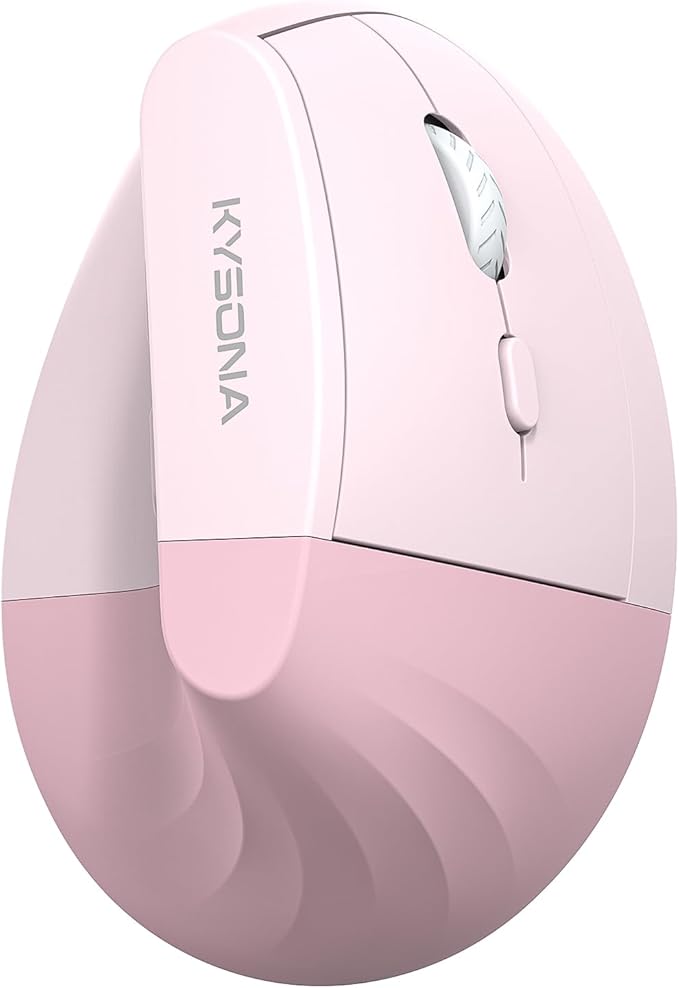 KYSONA EM18 Wireless Ergonomic Vertical Mouse, Ergo Design, Bluetooth Cordless Mouse, Silent Click, 5-Level Adjustable DPI, Carpal Tunnel Mice for Computer, PC, Mac, Laptop, Pink