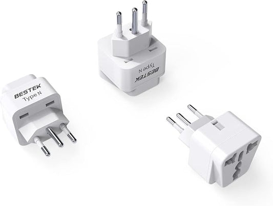 BESTEK Brazil, South Africa Travel Plug Adapter, Grounded Universal Type N Plug Adapter BR to US Adapter - Ultra Compact for Brazil, South Africa and More, 3 Pack