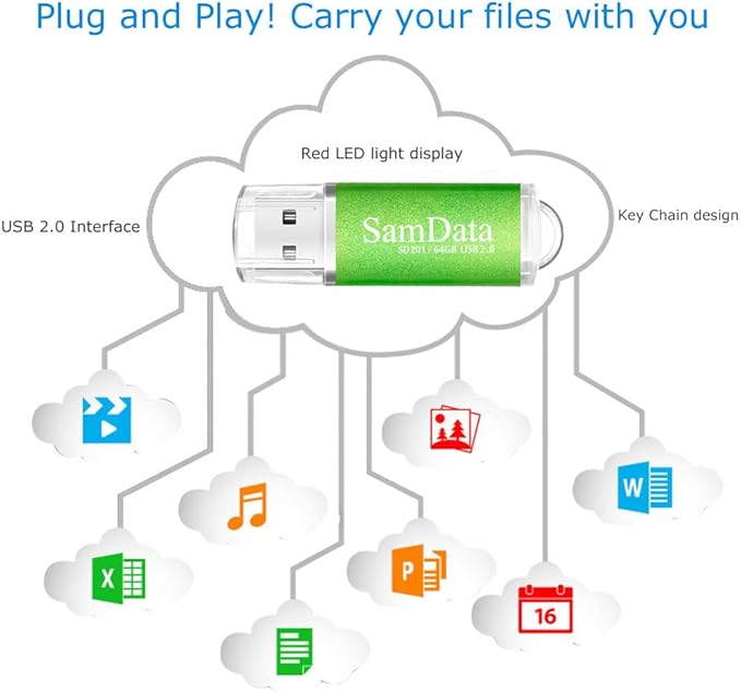 1 Pack 64GB USB Flash Drives USB 2.0 Thumb Drives Memory Stick Jump Drive Zip Drive, Green