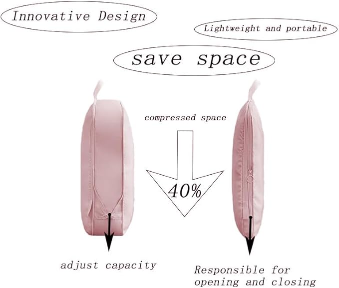 6-piece travel compression packaging cube - foldable travel bag expandable, luggage storage bag. (pink)