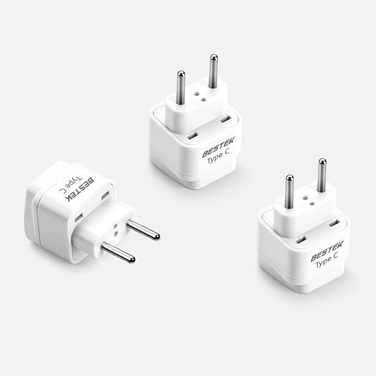 BESTEK European Travel Plug, Grounded Universal Power Plug for USA to Type C Countries, Italy, Switzerland, Iceland, France, Germany, Spain and Most of Europe EU, Asia, 3 Pack