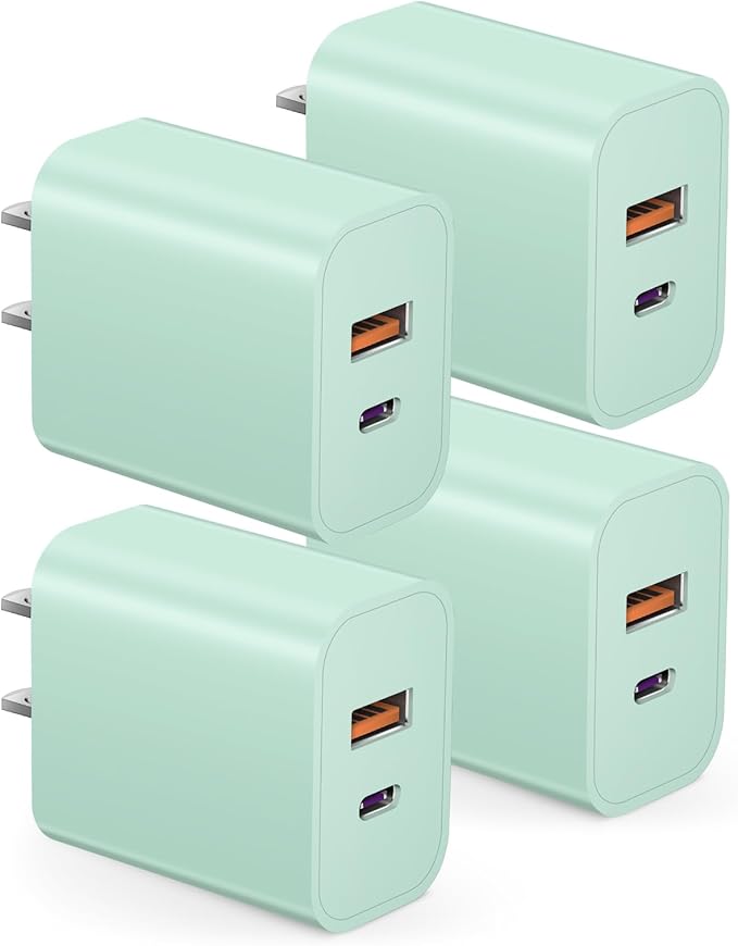 [4 Pack] USB C Charger Block Charging Block Type C Charger 20W Wall Chargers for iPhone Air/17/17 Plus/17 Pro/17 Pro Max/16/16 Plus/16 Pro/16 Pro Max/15/15 Pro/15 Pro Max/14/13/12 Pro/Samsung(Green)