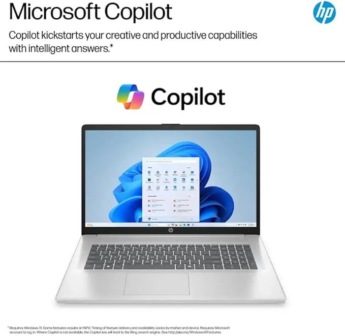 HP 17 Laptop Computer for Business and Students - 17.3" HD+ 250 Nits IPS Display • Intel 8-Core i3 Processor • Wifi6 • Camera • Copilot • Fast Charge • Win 11 Pro • w/Accessories (16GB RAM, 512GB SSD)
