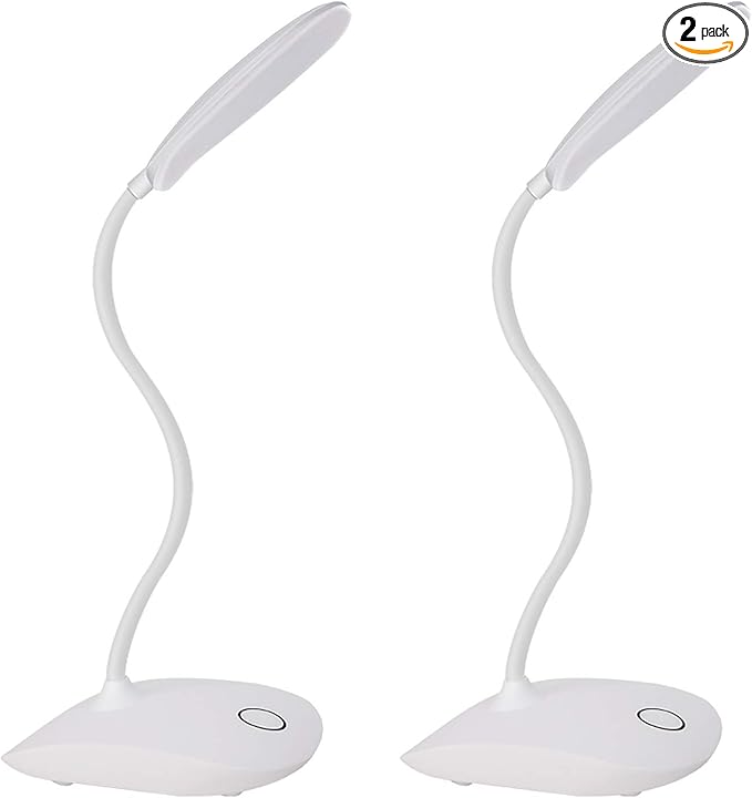 DEEPLITE LED Desk Lamp with Flexible Gooseneck 3 Level Brightness, Battery Operated Table Lamp 5W Touch Control, Compact Portable lamp for Dorm Study Office Bedroom(Set of 2)
