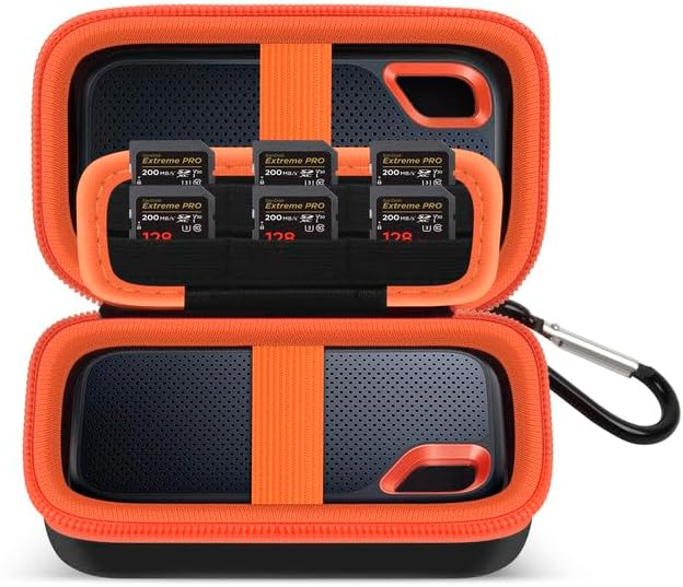 Case Compatible with SanDisk Extreme Pro/for SanDisk Portable SSD 1TB 2TB 4TB 500GB/ for Crucial X10 X9 Pro External Solid State Drive, Travel Storage Bag for 2 SSD and SD Card -Orange (Box Only)